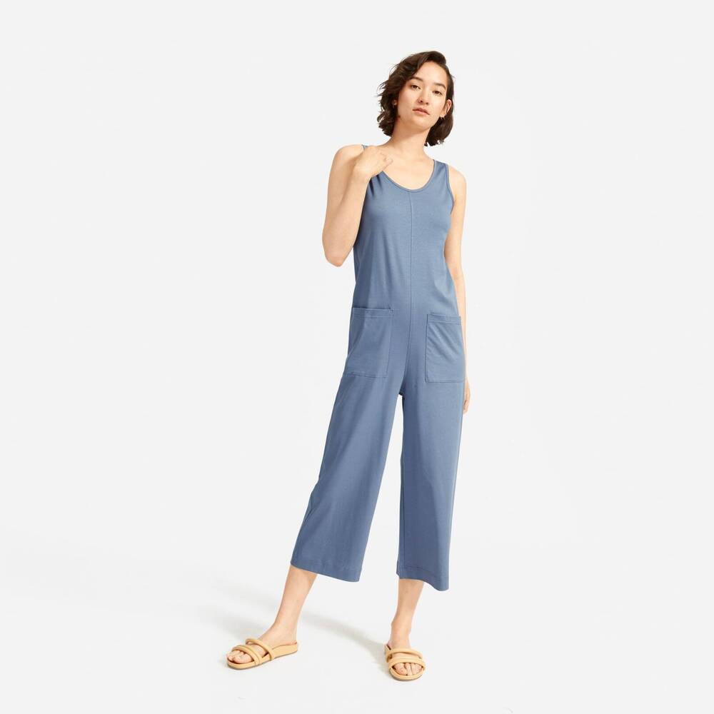 Everlane The Luxe Cotton Jumpsuit Dusty Blue - Size M